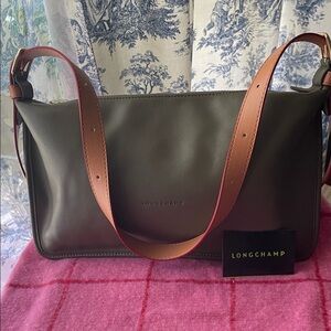 Longchamp Olive Green and Tan Shoulder Bag